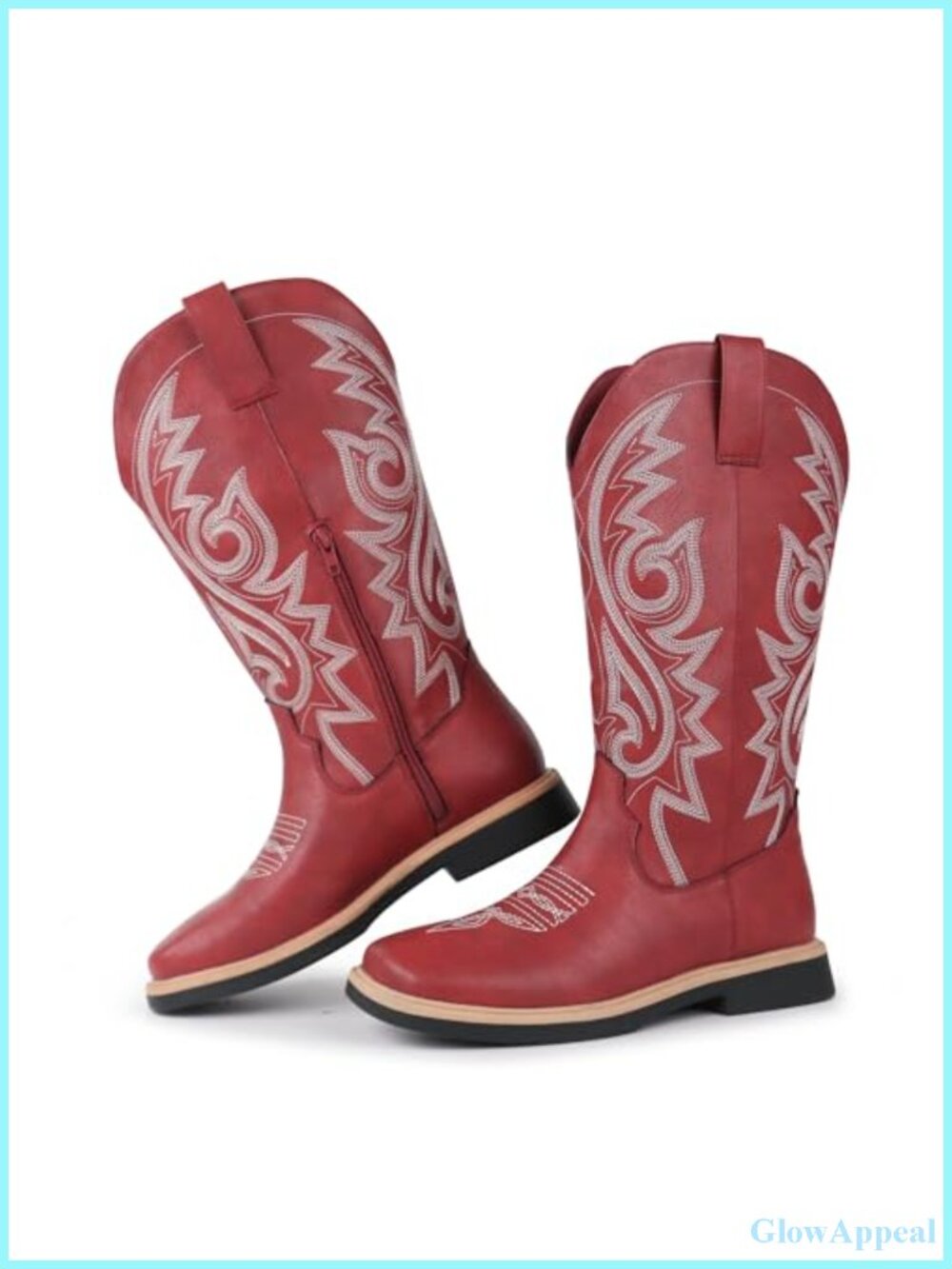 Hawkwell Women's Cowboy Cowgirl Boots Square Toe Side Zipper Embroidered Mid